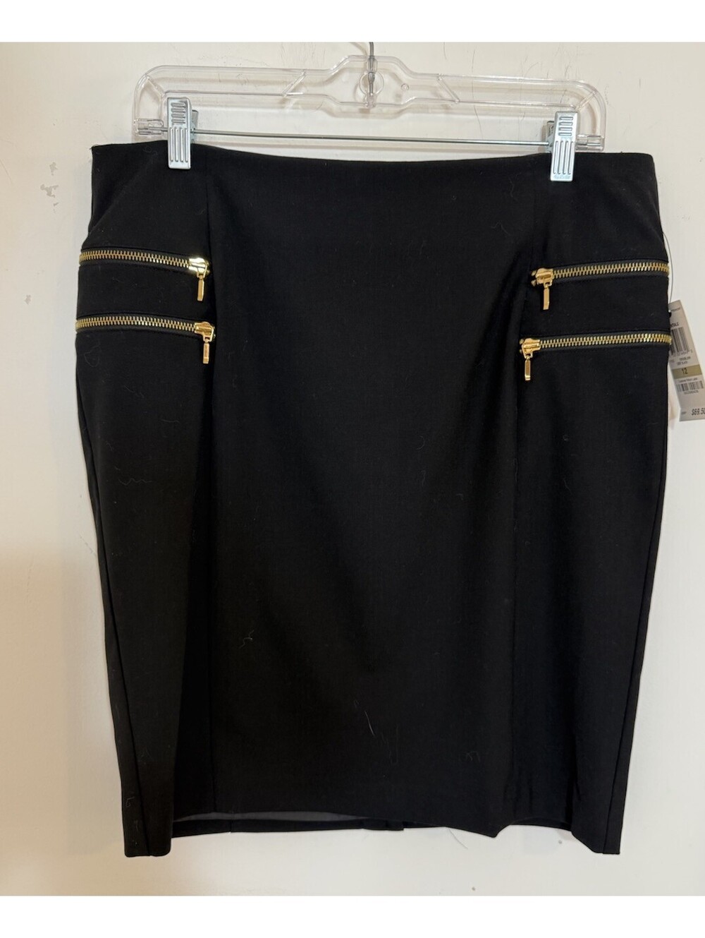 INC New Skirt Womens Size 12 Black Pencil Gold Zippers
